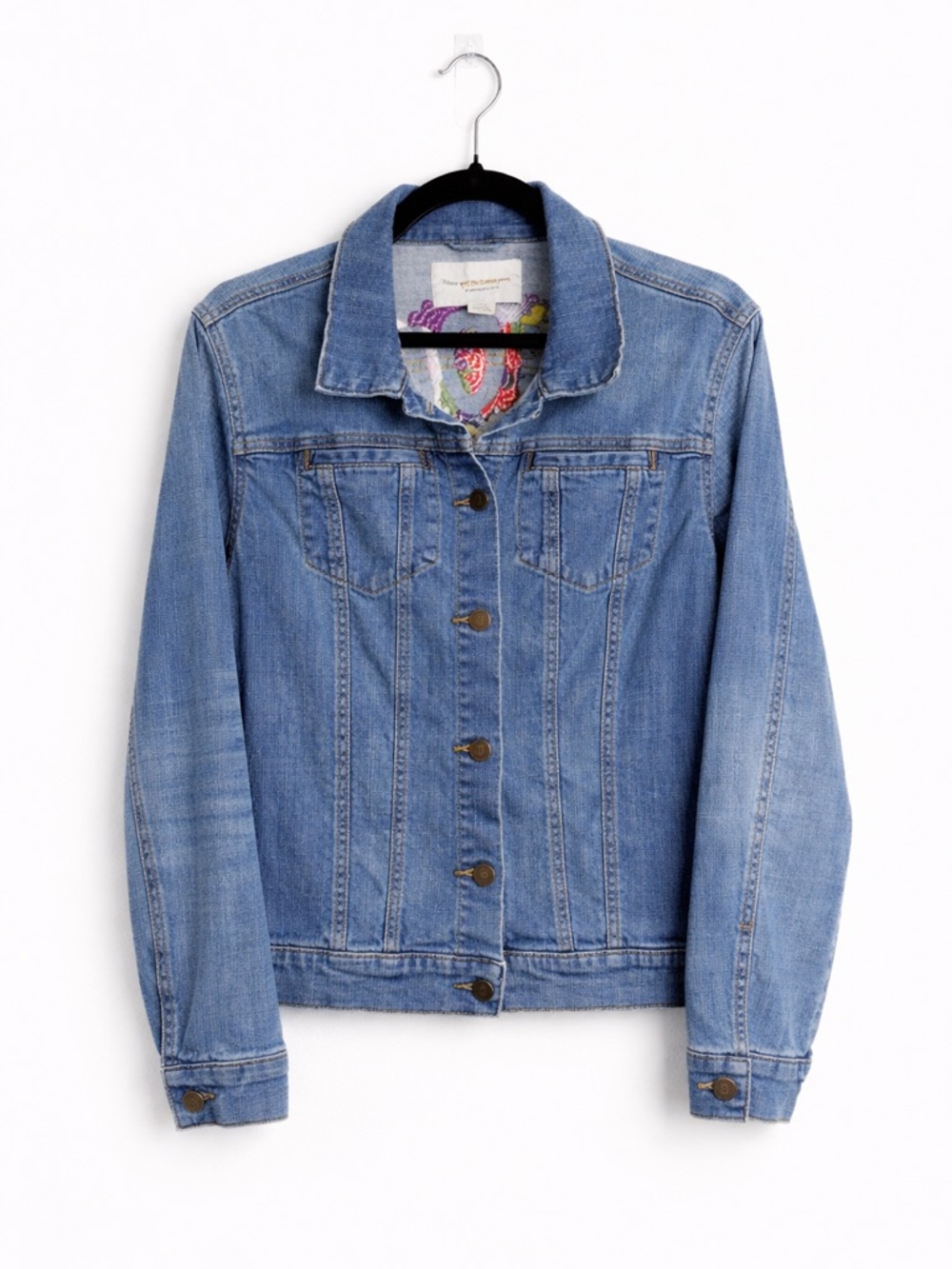 Anthropologie Pilcro Denim Jacket Floral Embroidered AMORE Back Small - Picture 2 of 2